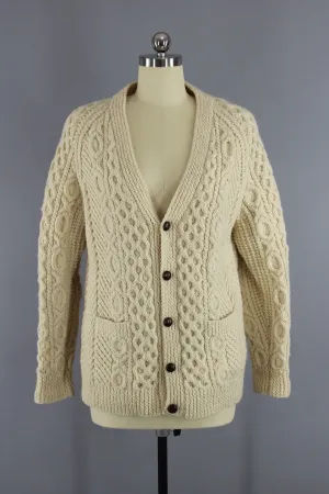 1960s Vintage Irish Wool Cardigan / Alana Dublin / Fisherman's Sweater