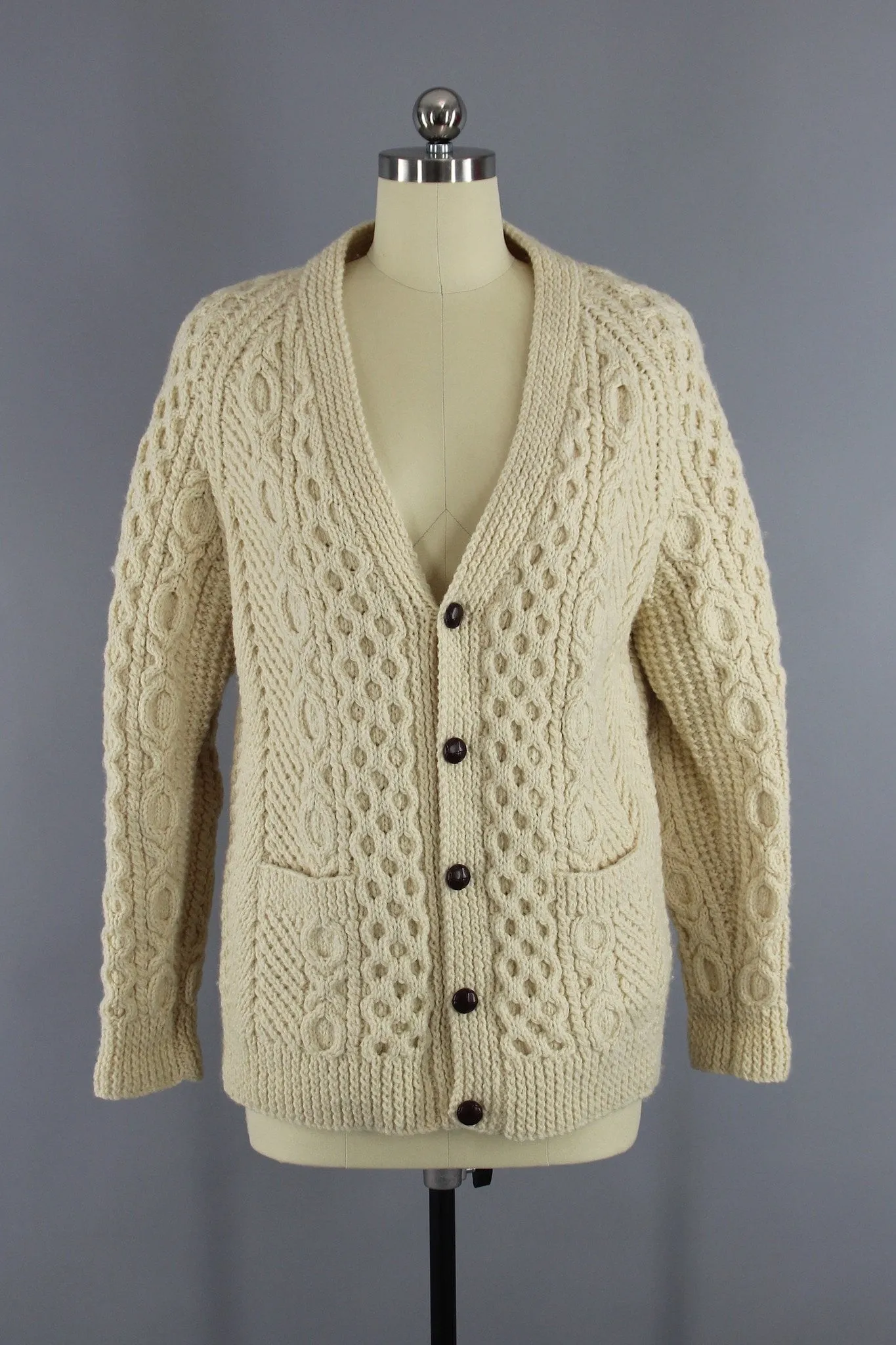 1960s Vintage Irish Wool Cardigan / Alana Dublin / Fisherman's Sweater