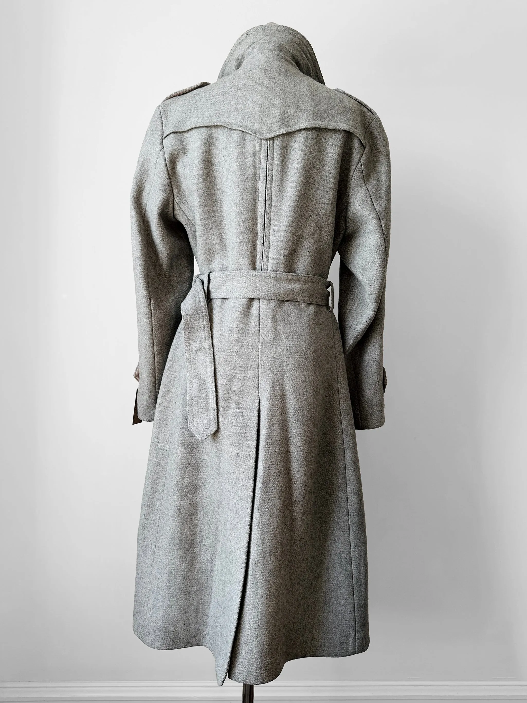 1980s Grey Belted Double-Breasted Wool Trench Coat - Sz. S/M