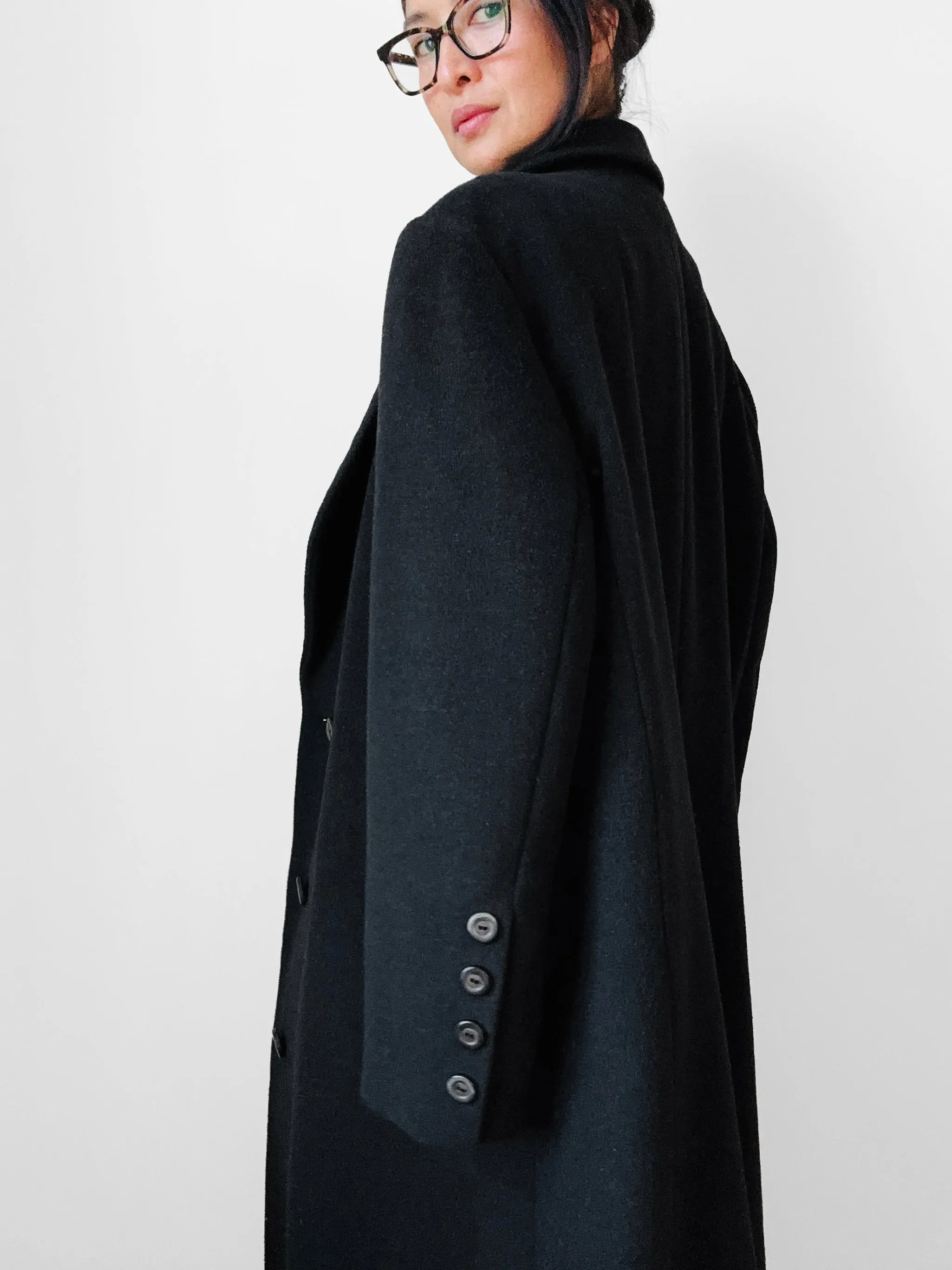 1980s W.Germany Dark Charcoal Black Virgin Wool Angora Coat - Sz. M/L