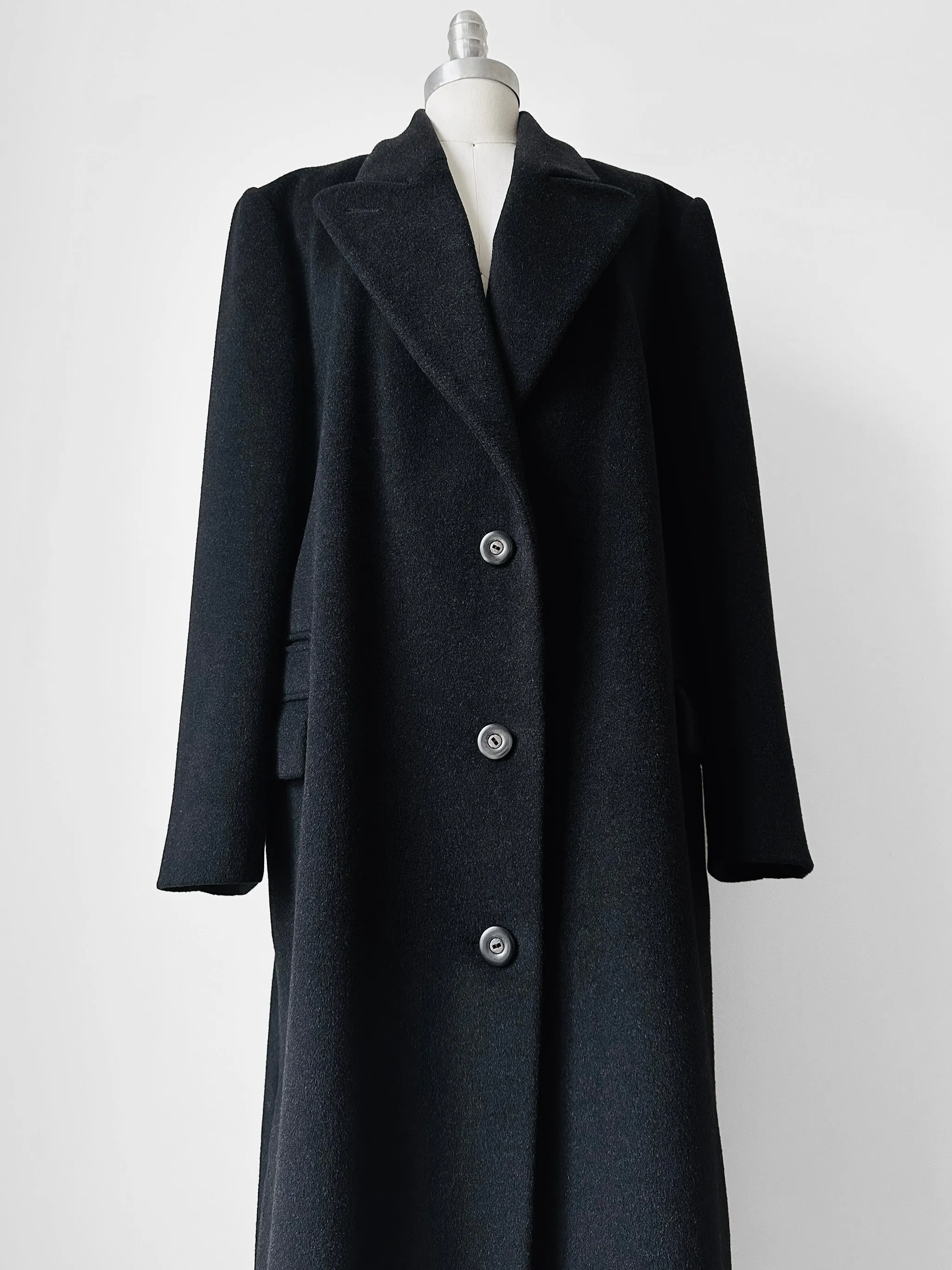 1980s W.Germany Dark Charcoal Black Virgin Wool Angora Coat - Sz. M/L