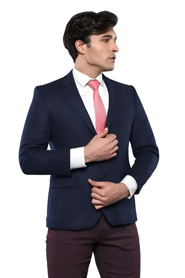 4 Drop Wool Navy Blue Men Blazer - Wessi