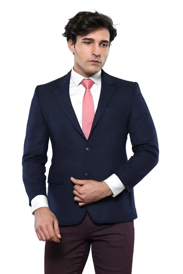 4 Drop Wool Navy Blue Men Blazer - Wessi