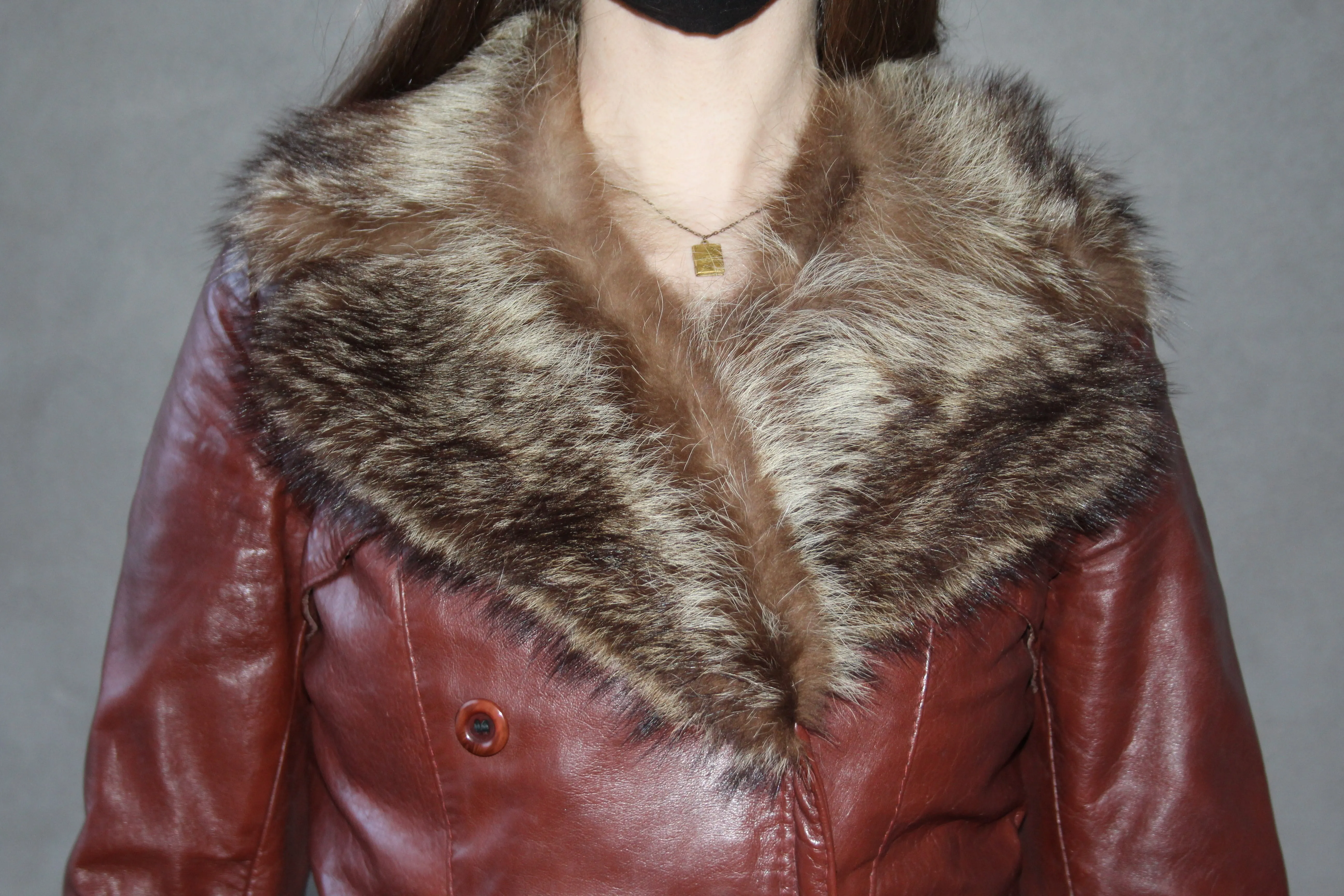 70s Belted Leather Trench w/ Fur Trim - XS