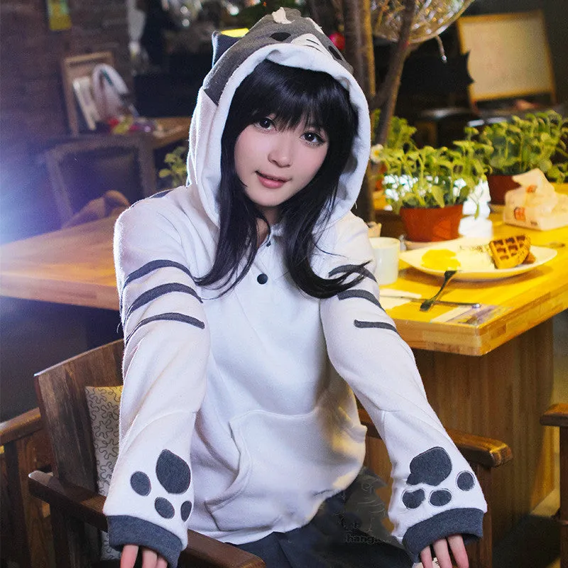 Adorable Cat-Themed Fleece Hoodie with Ears and Tail