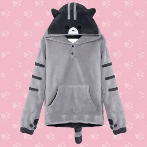 Adorable Cat-Themed Fleece Hoodie with Ears and Tail