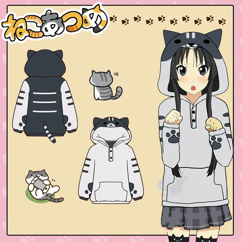 Adorable Cat-Themed Fleece Hoodie with Ears and Tail