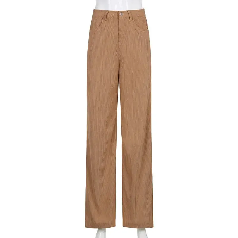 Aesthetics Solid Corduroy Wide Leg Pants