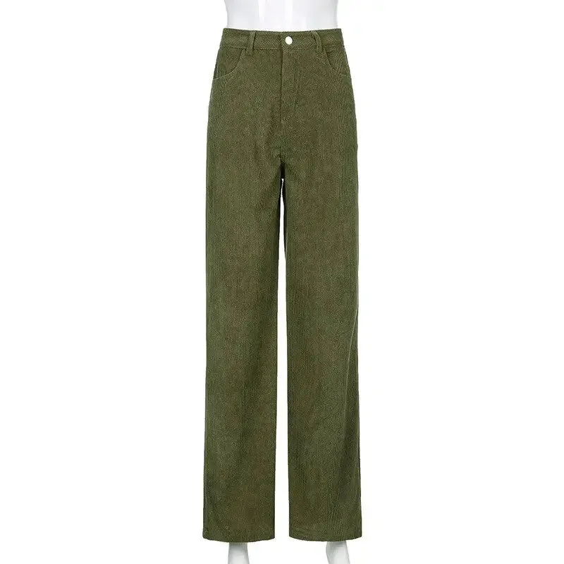 Aesthetics Solid Corduroy Wide Leg Pants