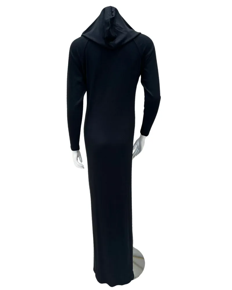 AL761BLK Black Ribbed Modal Pull On Nightgown with Hoodie