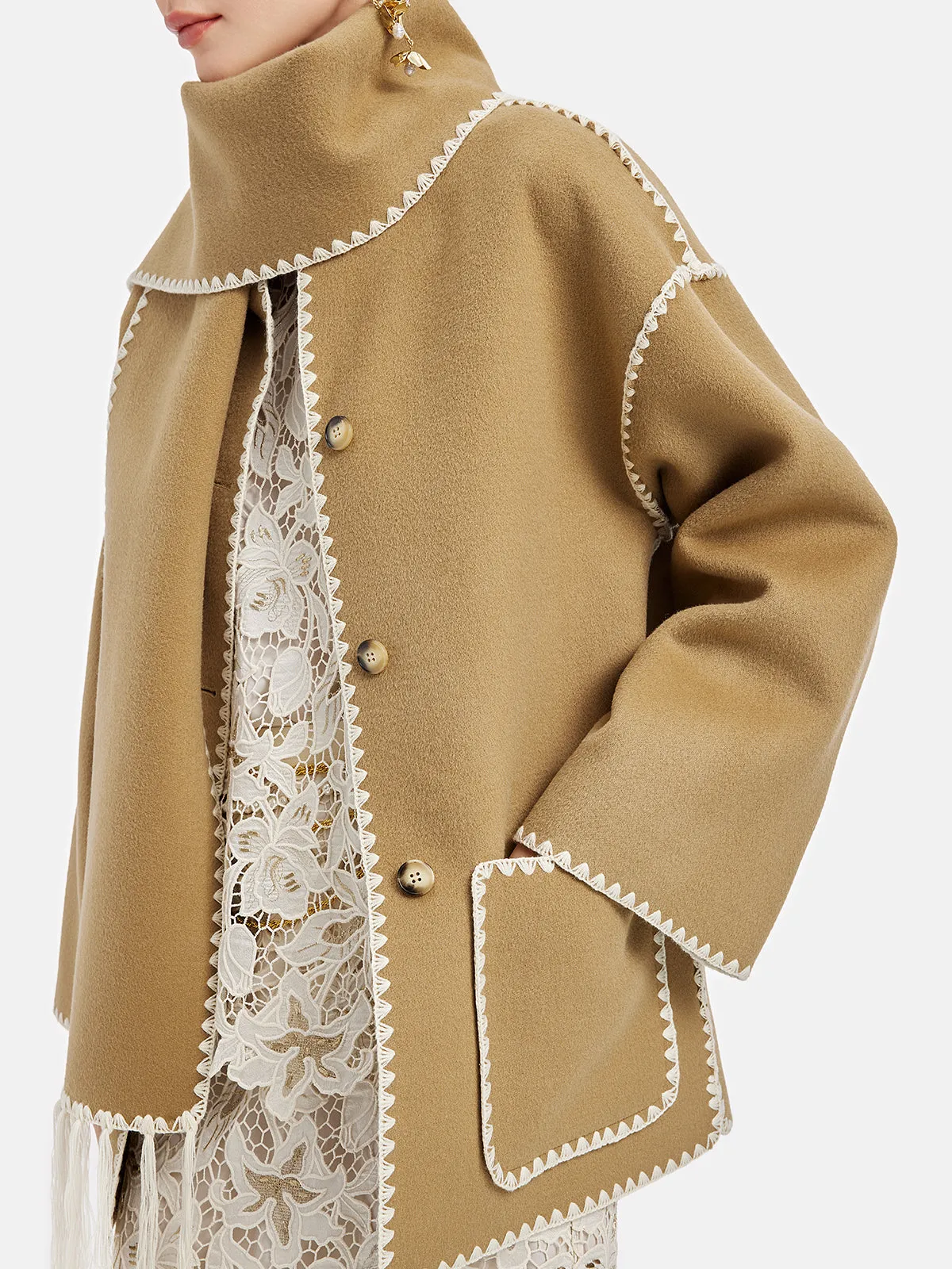 Australian Cashmere Shell Embroidered Coat