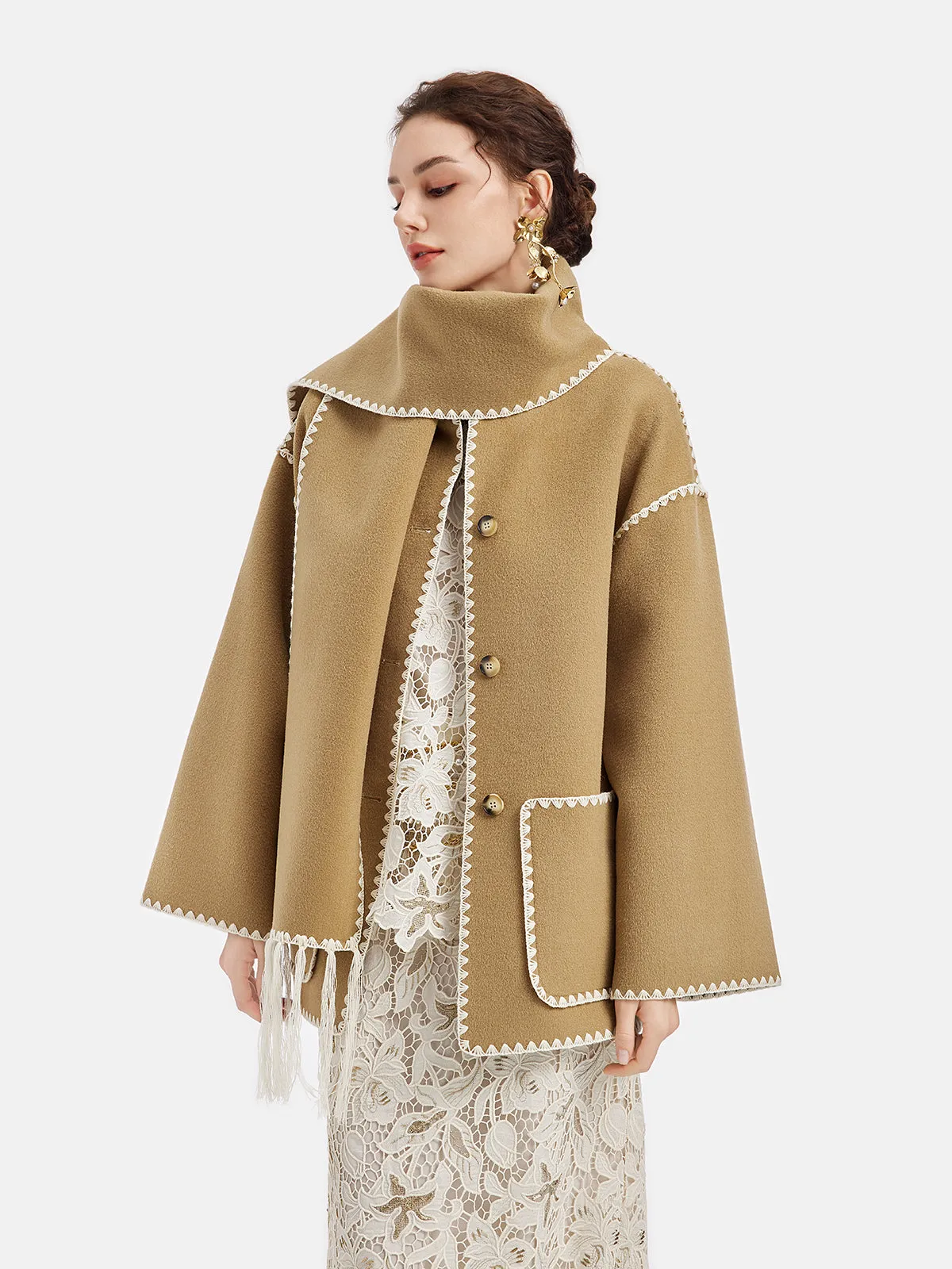 Australian Cashmere Shell Embroidered Coat