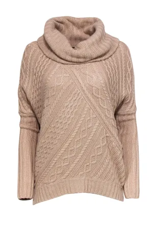 BCBG Max Azria - Tan Oversized Cable Knit Cowl Neck "Linden" Sweater Sz XXS