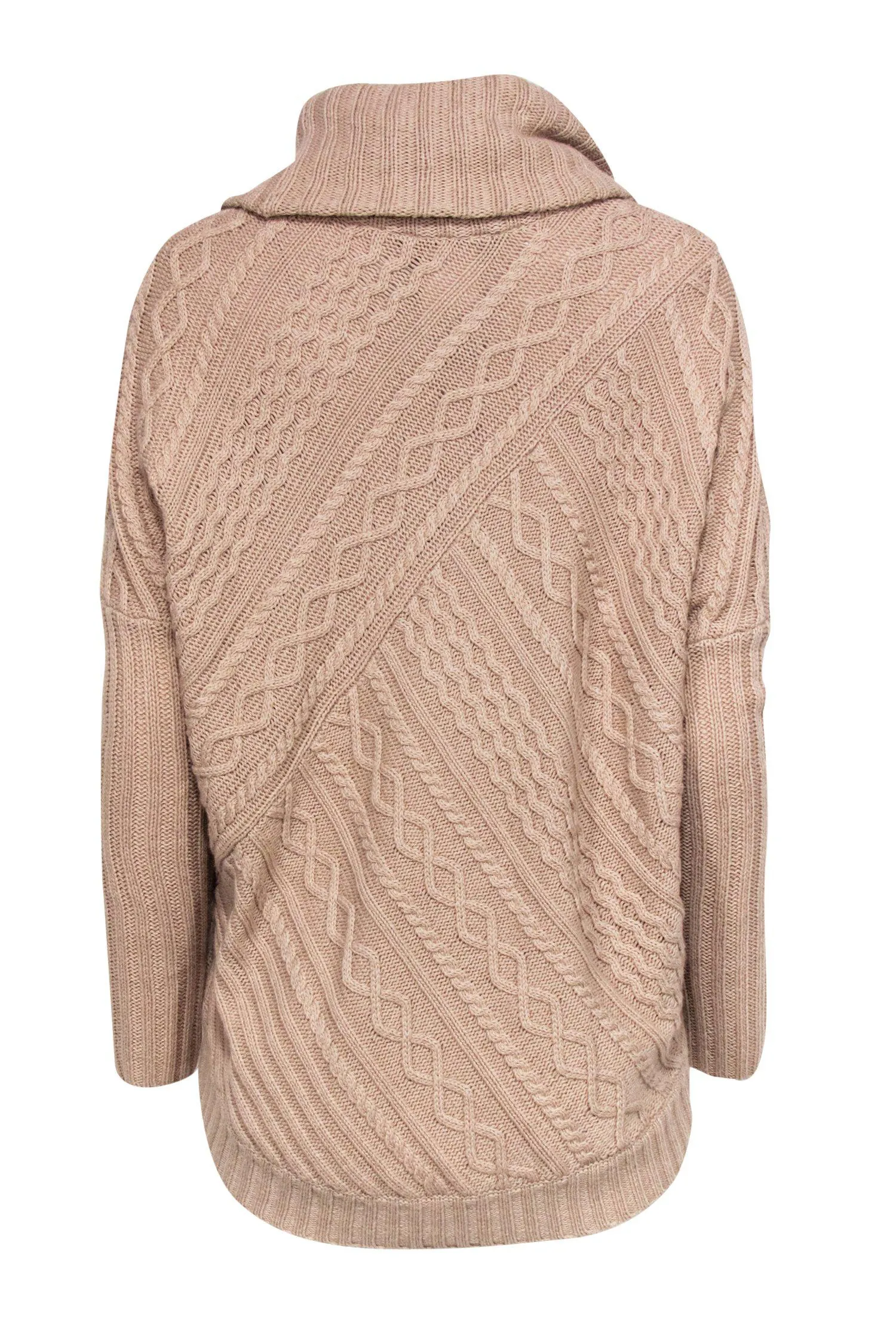 BCBG Max Azria - Tan Oversized Cable Knit Cowl Neck "Linden" Sweater Sz XXS