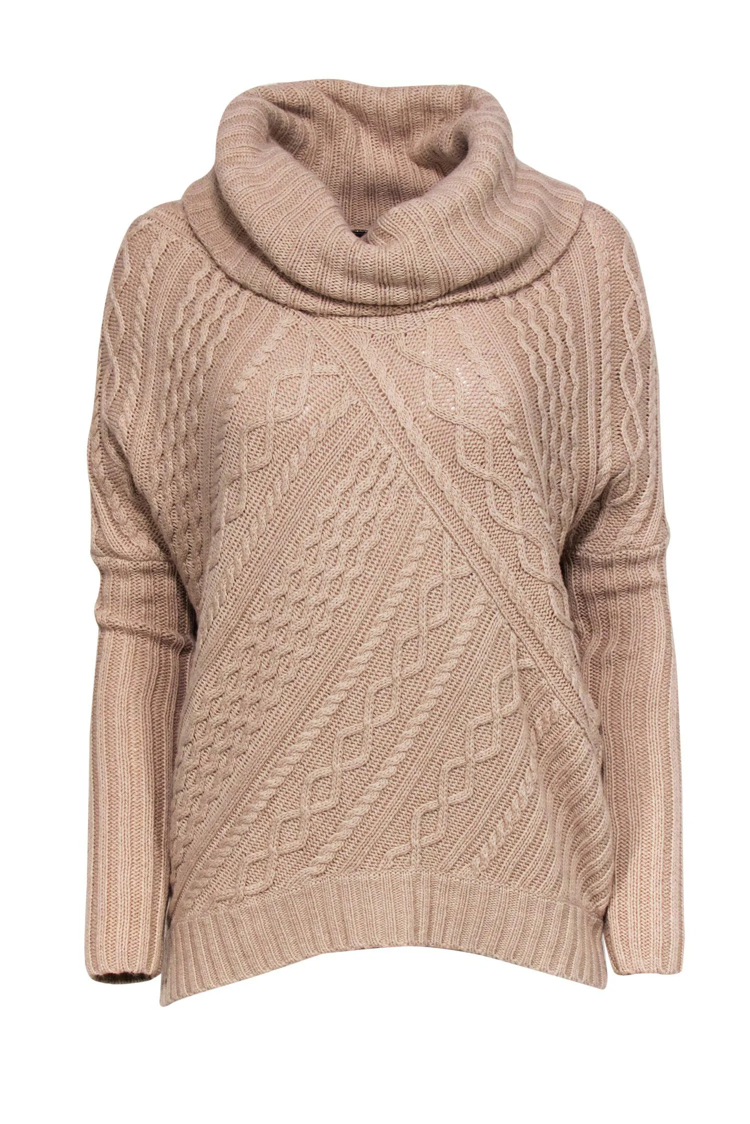 BCBG Max Azria - Tan Oversized Cable Knit Cowl Neck "Linden" Sweater Sz XXS