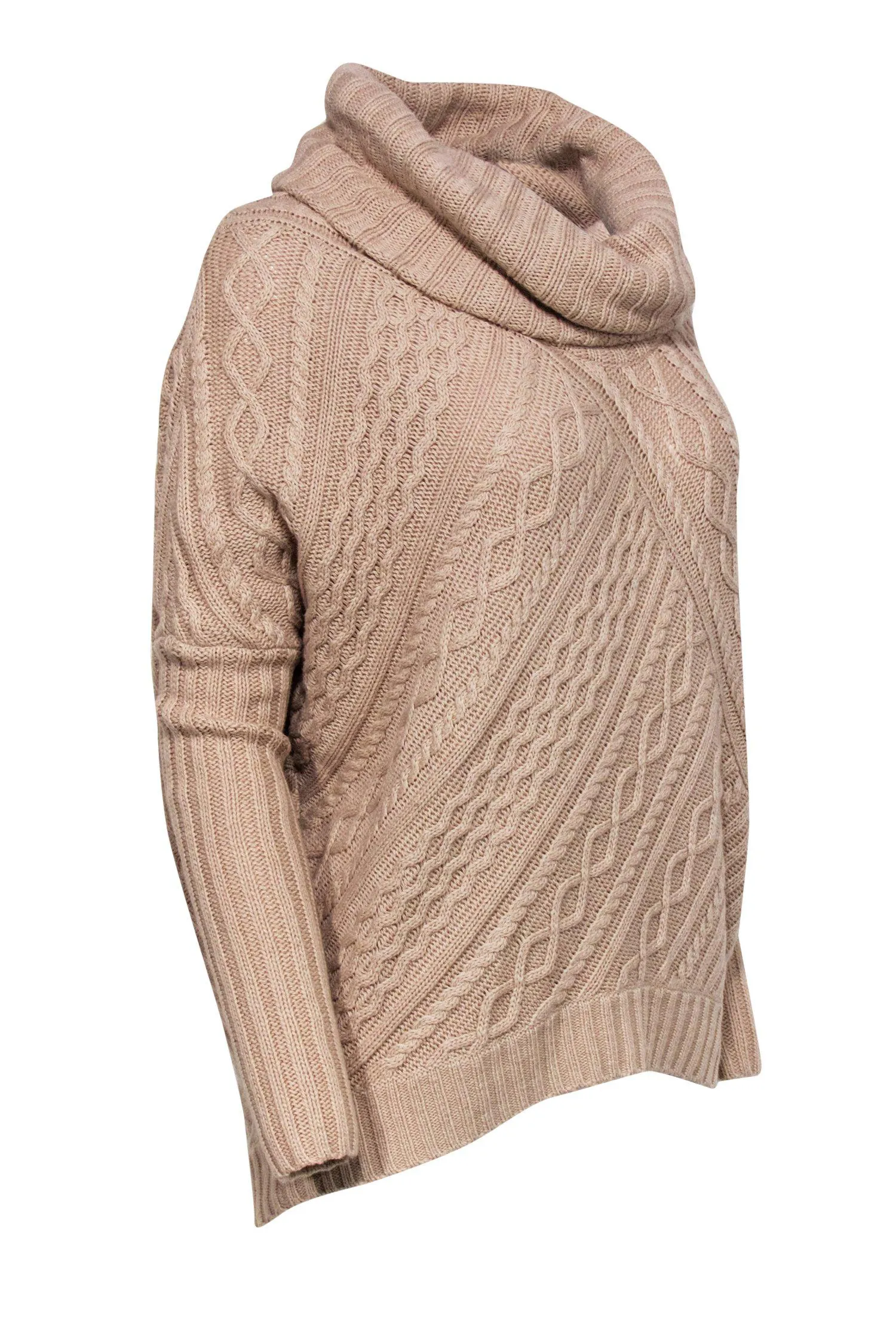 BCBG Max Azria - Tan Oversized Cable Knit Cowl Neck "Linden" Sweater Sz XXS