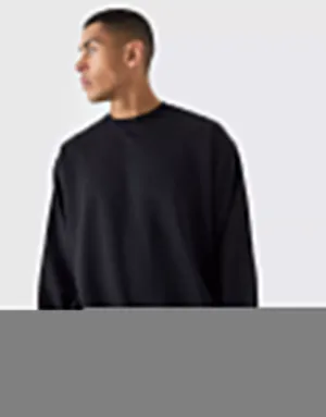 BHO Men's Crew Neck Soft Fleece Basic Oversized Sweatshirt-Black