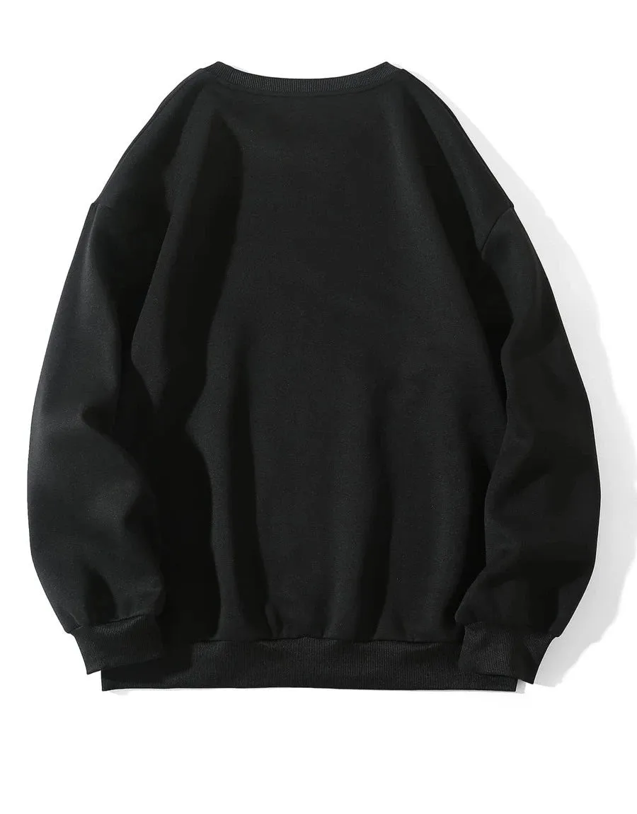 BHO Men's Crew Neck Soft Fleece Basic Oversized Sweatshirt-Black