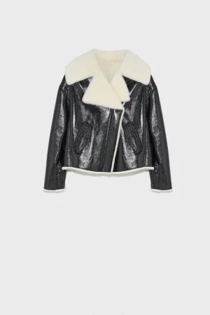 Biker jacket in varnished merino lambskin