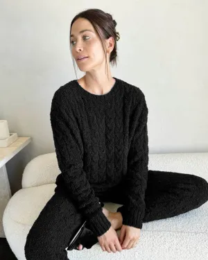 Black Fuzzy Cable Knit Sweater PJ Set