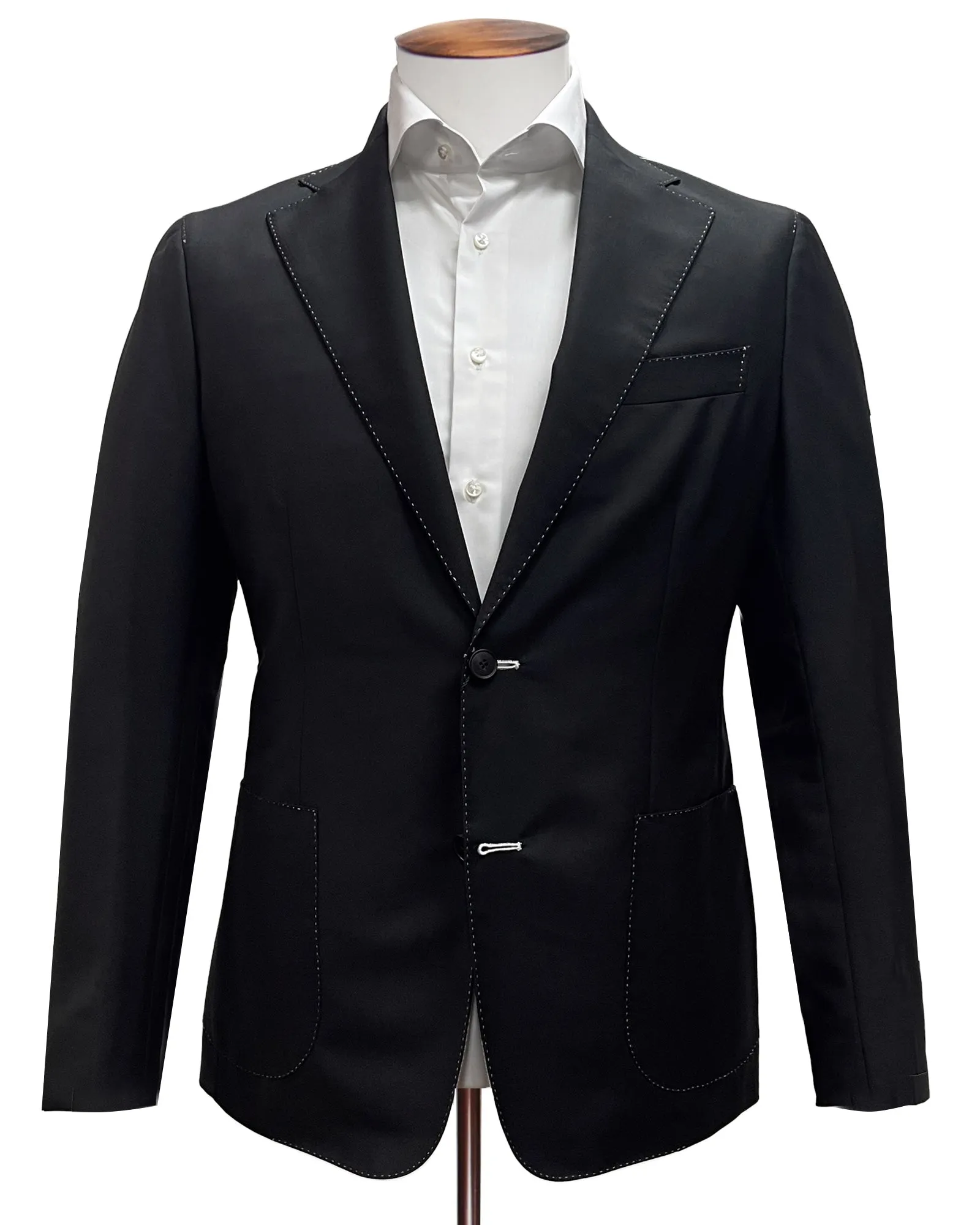 Black Wool & Mohair Blazer with White Pick Stitching