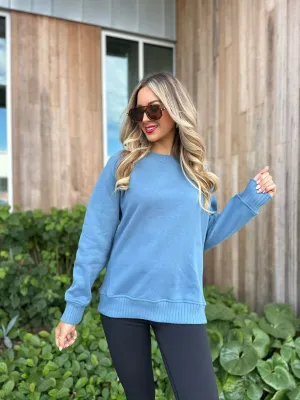 Blue French Terry Fleece Sweatshirt