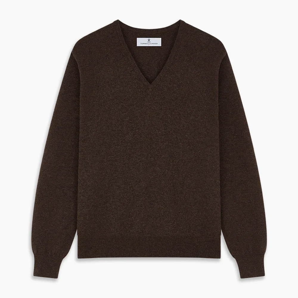 Brown Cashmere V-neck Paden Jumper