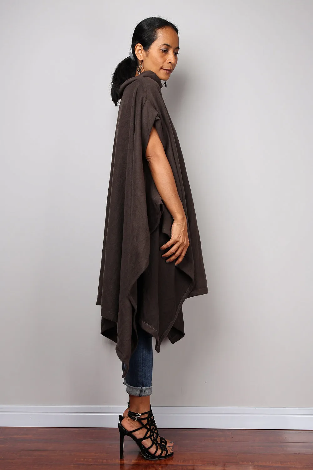 Brown Poncho, oversized sweater, brown cape, poncho dress, tunic dress, cape dress, brown sweater