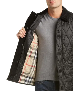 BURBERRY GRANSWORTH CHECK DETAIL CORDUROY COLLAR QUILTED JACKET