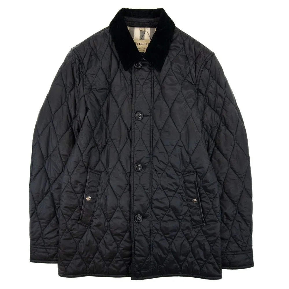 BURBERRY GRANSWORTH CHECK DETAIL CORDUROY COLLAR QUILTED JACKET