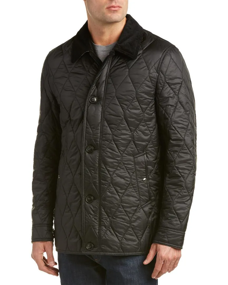 BURBERRY GRANSWORTH CHECK DETAIL CORDUROY COLLAR QUILTED JACKET