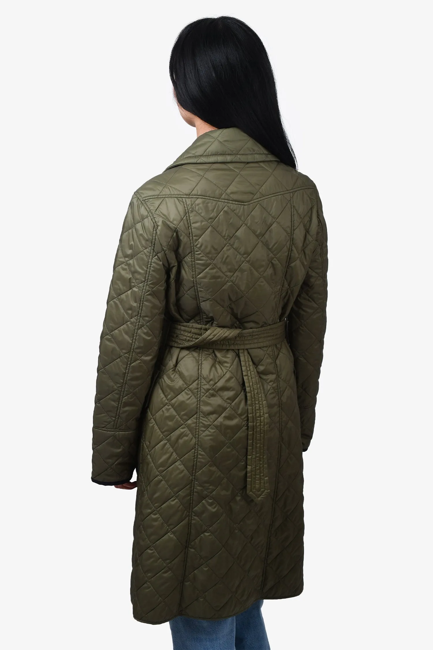 Burberry Green Diamond Quilted Belted Trench Coat Size S