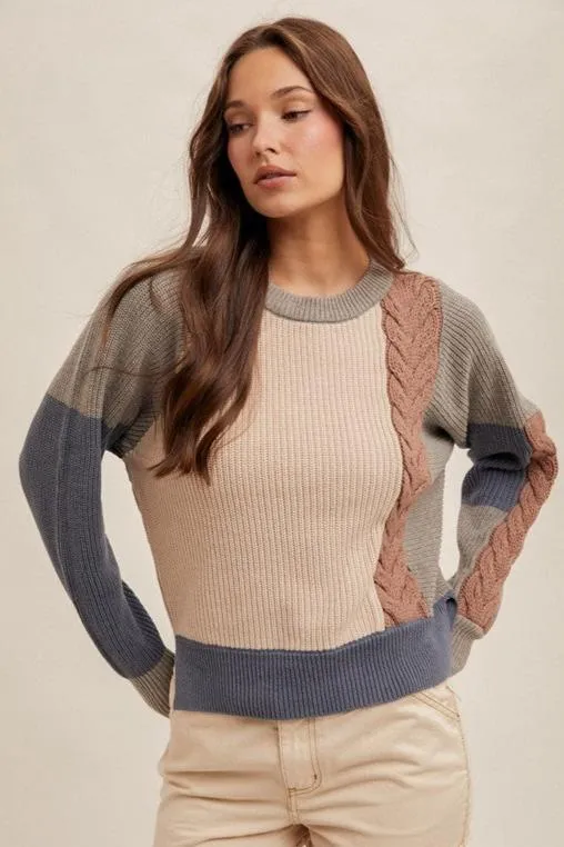 Cable Detail Colorblock Sweater