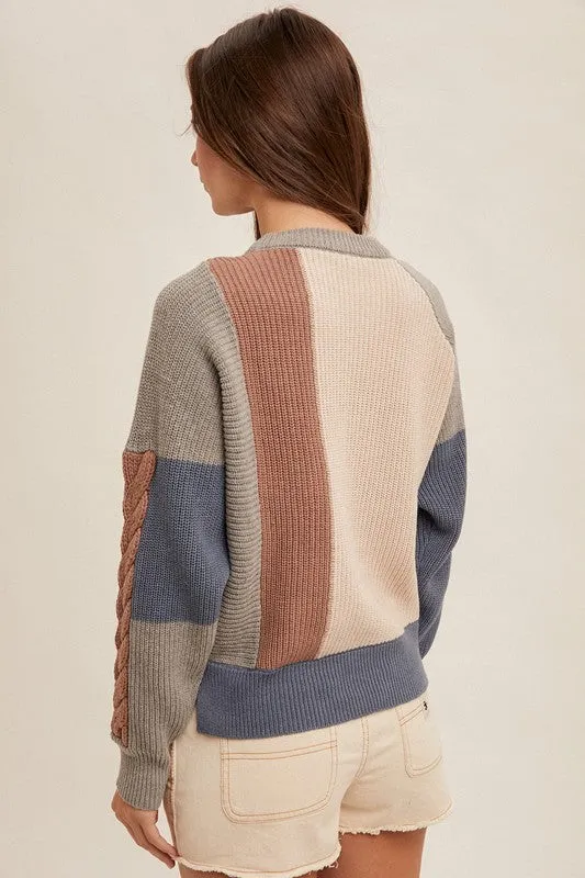 Cable Detail Colorblock Sweater