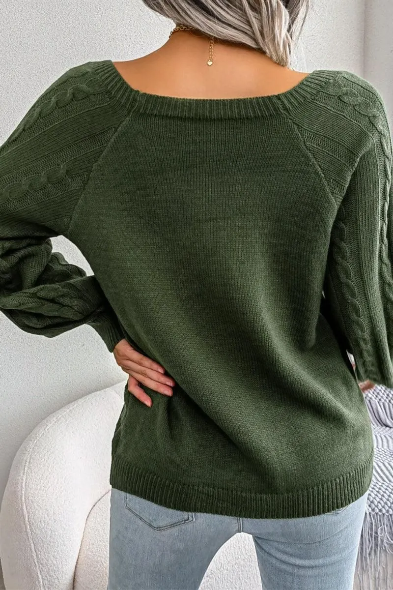 CABLE KNIT BUTTON DETAILED PULLOVER SWEATER