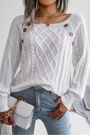 CABLE KNIT BUTTON DETAILED PULLOVER SWEATER