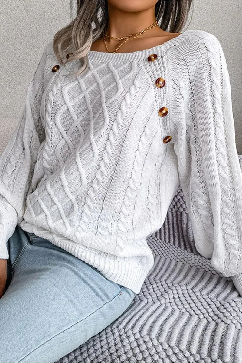 CABLE KNIT BUTTON DETAILED PULLOVER SWEATER