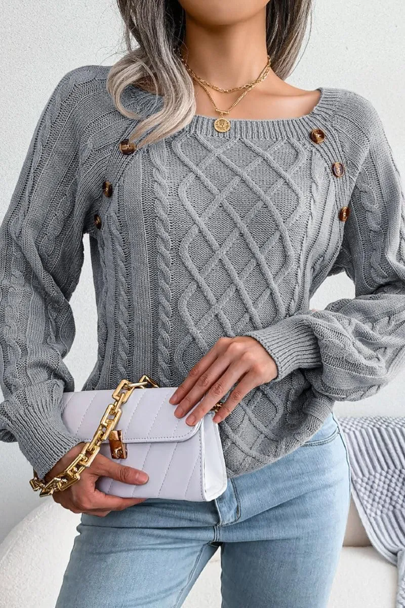 CABLE KNIT BUTTON DETAILED PULLOVER SWEATER