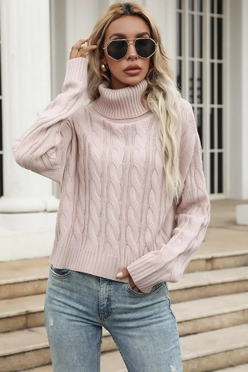 CABLE KNITTED TURTLE NECK SWEATER TOP