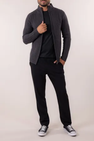 CABLE MOCK NECK ZIP CARDIGAN