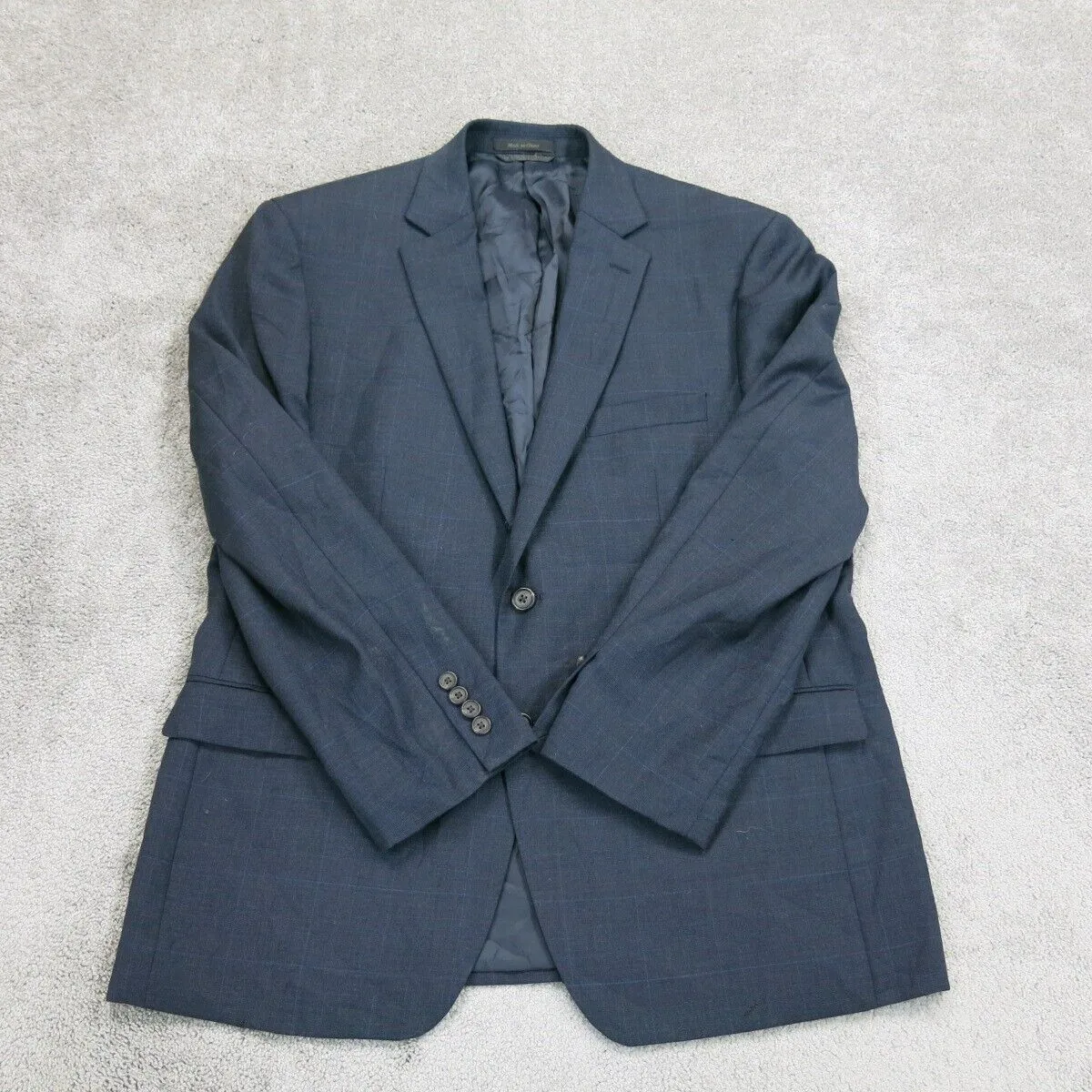 Calvin Klein Mens Single Breasted Wool Blazer Jacket 3/4 Sleeves Blue Size 42