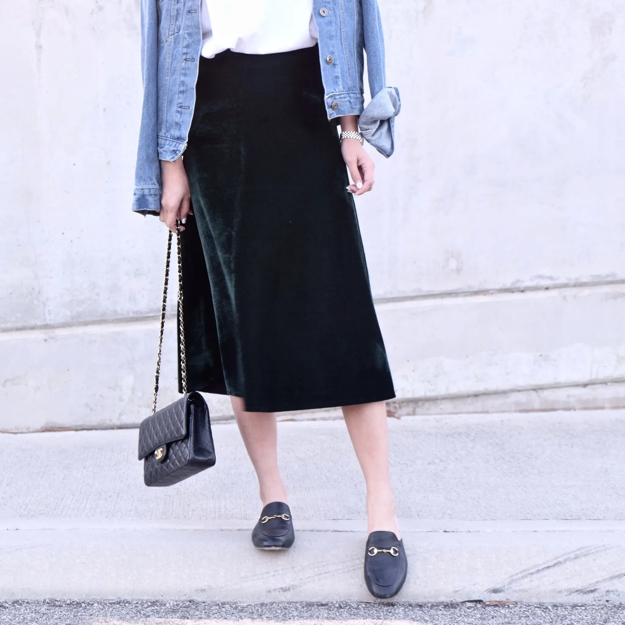 Carly Velvet Midi Skirt- Emerald Green