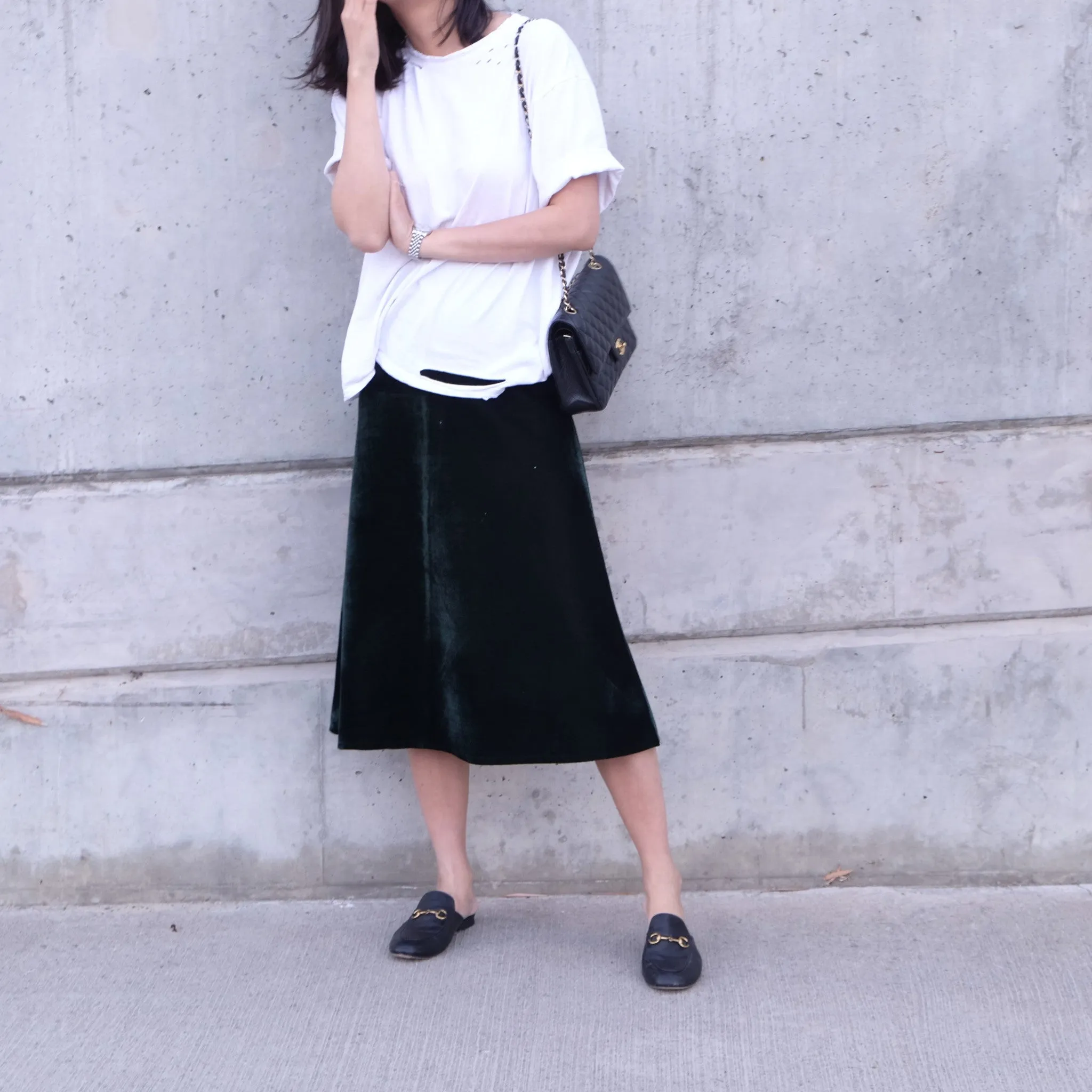 Carly Velvet Midi Skirt- Emerald Green