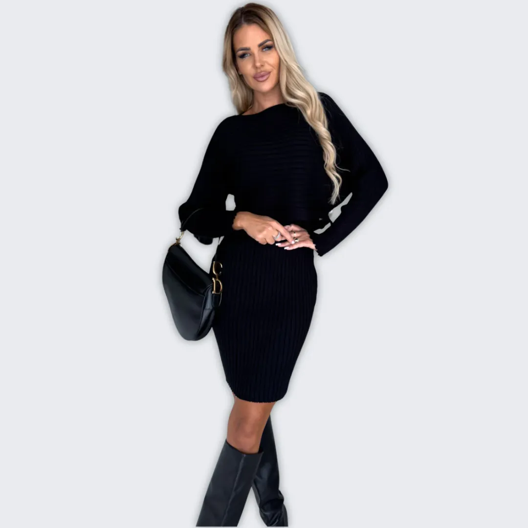 Chic Wool Blend Dress & Sweater Set for Stylish Comfort