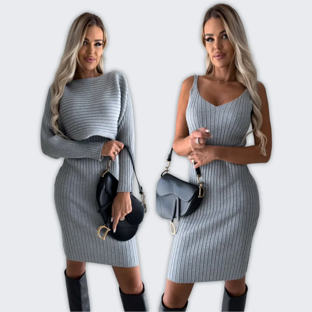 Chic Wool Blend Dress & Sweater Set for Stylish Comfort