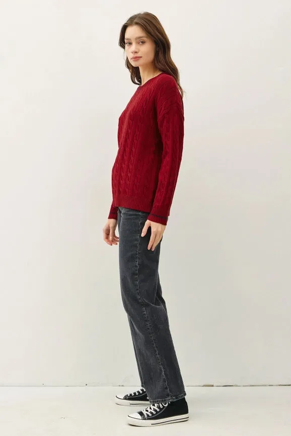 Chunky Cable Knit Pullover Sweater RED