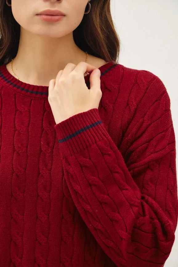 Chunky Cable Knit Pullover Sweater RED