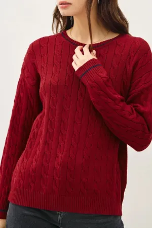 Chunky Cable Knit Pullover Sweater RED