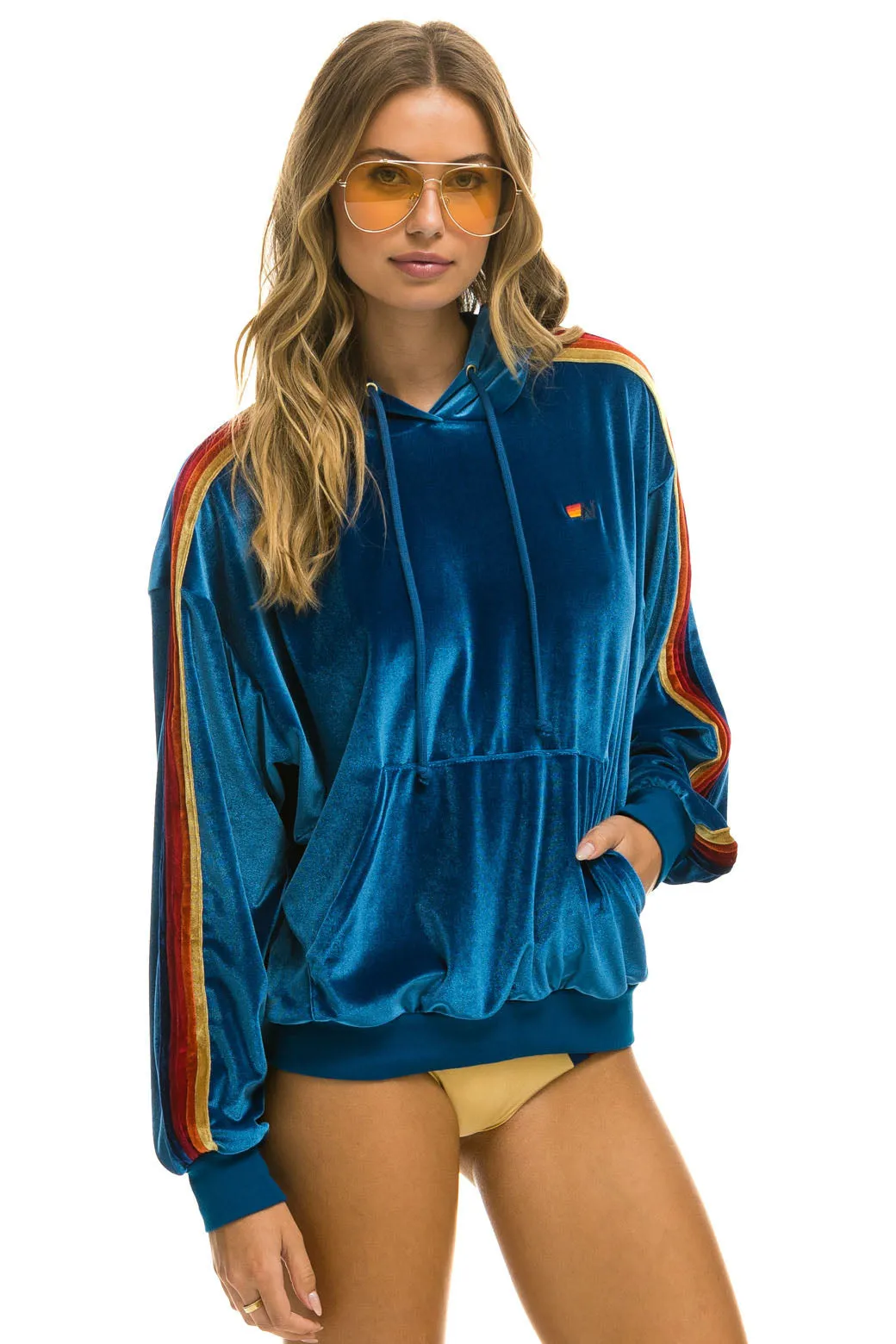 CLASSIC VELVET RELAXED PULLOVER HOODIE - VINTAGE BLUE