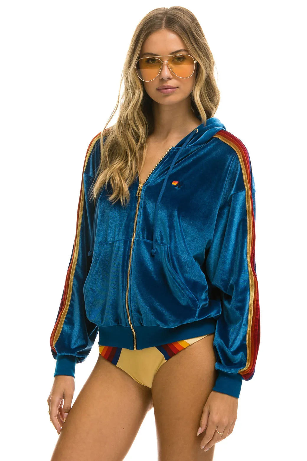 CLASSIC VELVET RELAXED ZIP HOODIE - VINTAGE BLUE